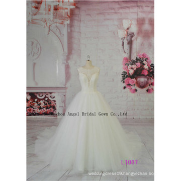 Bateau Neck Chapel Train Bridal Gown Fancy Ruffle Layered